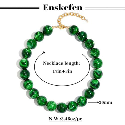 Chunky Beaded Necklaces for Women Statement Necklace | Bold Chunky Choker, Large Resin Beads, Adjustable Necklace, Boho Trendy Summer Beach Holiday Jewelry - color: Green-02