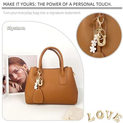 Floral Series Initial Bag Charm, Cute Flower & Bubble Letter Purse Charms, Keychain Accessories Gift for Women - color: White Flower, style: U