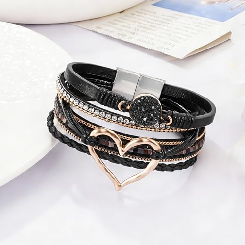abooxiu Urn Bracelet for Ashes Cremation Jewelry for Ashes Heart Cremation Ash Bracelets Memorial Ash Keepsake Urn Jewelry for Women, Stainless Steel Leather Wrap Stackable Boho Cuff Bangles - style: Engraved