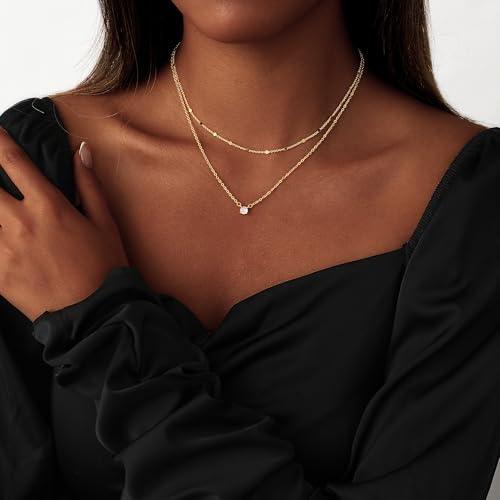 Coshilta Layered Gold Necklaces for Women, 14K Plated Gold Sterling Silver Plated Dainty Pendant Necklace Set with Cubic Zirconia,Stackable Chain Choker,Trendy Personalized Jewelry Gift Non Tarnish - style: C-N0518-CZ