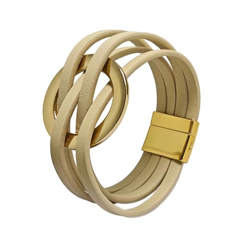 ZMANYIJEW Leather Wrap Bracelets for Women,Boho Cuff Bracelets Multi-Layer Crystal Beads Cuff Bracelet Multilayered Leopard Leather Braided Bangle Wrist Cuff Bangles - style: O-khaki