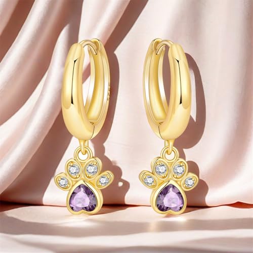 925 Sterling Silver Hoop Earrings Drop Dangle Earrings for Women Hypoallergenic Earring Trendy Huggie Earring Cute Graduation Birthday Gifts Jewelry for Women - color: Cat paw earrings