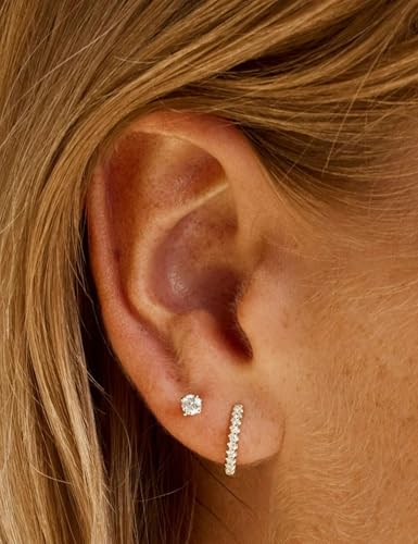 Kainier Women's 14K Gold Plated CZ Stud Earrings Simulated Diamond Round Cubic Zirconia Ear Stud Set（5 Pairs)… - color: Gold