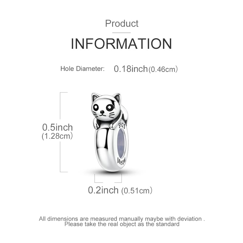 2pcs Stopper Spacer Beads for Pandora Bracelets, Sterling Silver Cross Ladybug Clip Spacer Charms For Bracelet DIY Jewelry Gift - color: Cat