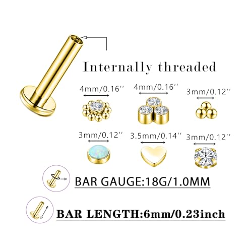 16G Monroe Lip Piercing Jewelry Labret Studs Tragus Hoop Earrings Nose Piercing Flat Back Helix Earring - color: gold, size: 18G*6mm