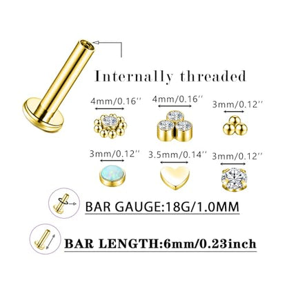 16G Monroe Lip Piercing Jewelry Labret Studs Tragus Hoop Earrings Nose Piercing Flat Back Helix Earring - color: gold, size: 18G*6mm