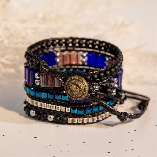 YGLINE Natural Stone Wrap Bracelet for Women Boho Bracelets Healing Crystal Beaded Bracelet Adjustable 3/5 Wraps Bracelet Handmade Birthday Gifts for Women - color: blue