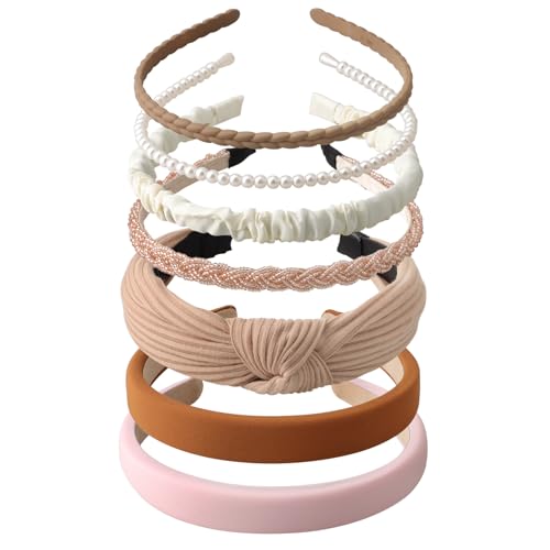 7pcs Headbands for Women Girls Trendy Women Headbands Set, Non Slip | Head Bands for Women's Hair Accessories Diademas Para Mujer De Moda - color: Brown2
