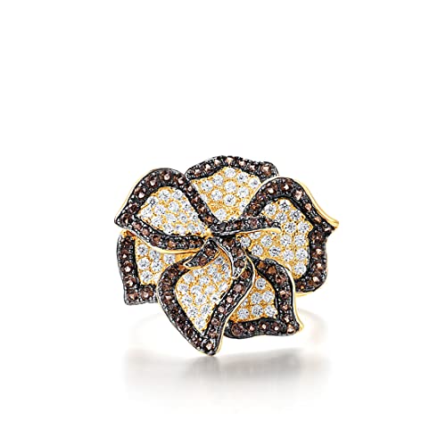 Santuzza Sterling Silver Gemstone Flower Ring for Women - color: [A]Peony-Brown