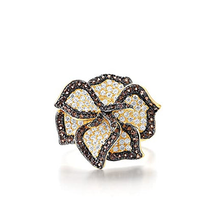 Santuzza Sterling Silver Gemstone Flower Ring for Women - color: [A]Peony-Brown