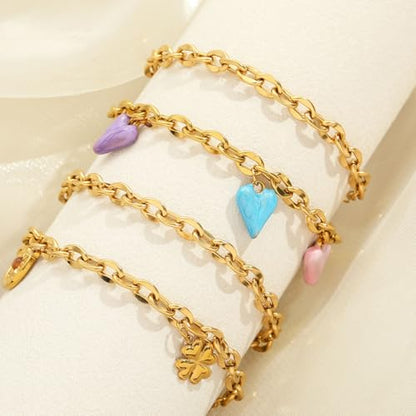 10 PCS Bracelets for Women Stainless Steel Chain Link Bracelet Set | 6.7 Inches with Extender, Jewelry Gifts for DIY, Chains Bulk, Oval, Curb, Figaro Chains, 18K Gold Plated, Silver, Chunky - color: Lip Gold