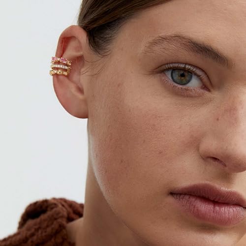 Ear Cuffs Non Piercing for Women 14K Gold Plated Ear Cuff Earrings Colorful Cubic Zirconia Paved Trendy Cartilage Earring Jewelry | Single - color: Pink