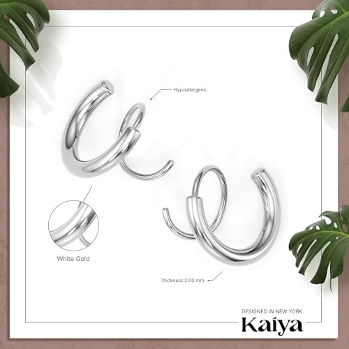 Spiral Hoop Twist Double Earrings - 14K Helix Spiral Earrings, Double Piercing Earrings, Faux Double Hoop Earrings, Tiny Twist Earrings for Women - color: Silver - 2mm