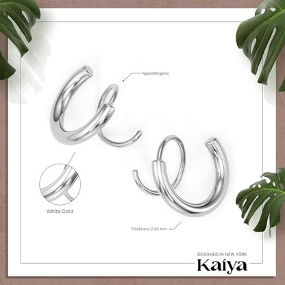 Spiral Hoop Twist Double Earrings - 14K Helix Spiral Earrings, Double Piercing Earrings, Faux Double Hoop Earrings, Tiny Twist Earrings for Women - color: Silver - 2mm