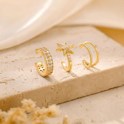 14K Gold Plated Layered Chunky Ear Cuff for Women Thick Ear Clips | Ear Cuff Earrings for Women,Hammered Texture design，Lightweight Hypoallergenic Ear Clips，trendy Jewelry for Daily Party Prom - color: gold 2