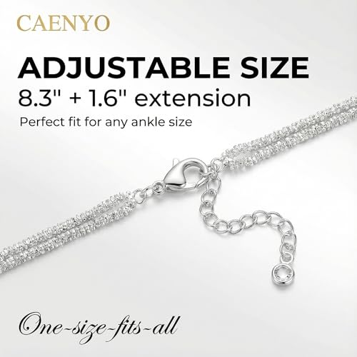 Dainty Anklets for Women, 14K Gold Plated & Sterling Silver Plated Ankle Bracelets, Adjustable, Waterproof & Hypoallergenic Summer Beach Foot Jewelry in Assorted Styles - style: dainty anklet silver