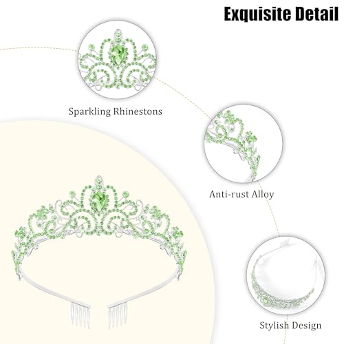 TAROSE Tiaras for Women, Birthday Crown and Sash for Girls | Birthday Sash Sunglasses Outfit, Birthday Gift for Women Girls, Goddess Crown Bride/Halloween/Prom/Party/Costume - color: 1 J. Silver+green