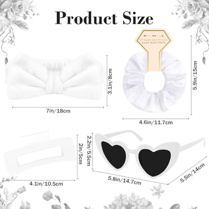 Semato 4 Pcs White Bridesmaid Proposal Gifts Bridesmaid Spa Headband, Hair Claw Clips, Heart Shaped Sunglasses and Smooth Satin Scrunchies - color: White