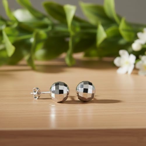 Charmsy 925 Sterling Silver Ball Post Stud Earrings for Women | Round Hammered Lightweight Disco Classic Ball Stud Earring for Women Teen | Sizes 3mm-11mm - style: 10mm-Disco Ball