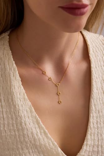 CHESKY Lariat Gold Necklace for Women, Dainty Long Necklace 14k Gold Plated Y-Shaped Pendant Necklace Trendy Layered CZ Beaded Chain Drop Necklaces Simple Gold Jewelry for Women Gifts - color: 4