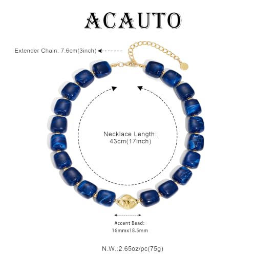 Chunky Beaded Necklace for Women,Square Resin beads boho Choker Necklace with gold-tone spacers,Fashion Trendy Summer Beach Party Necklaces Handmade Surfer Beach Necklaces Jewelry Gifts - color: Deep Blue