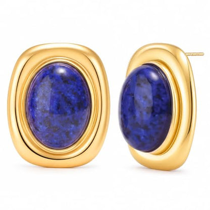 Chunky Gold Stud Earrings for Women 18K Gold Plated Hypoallergenic Chunky Statement Earrings Big Natural Crystal Stone Earring Gift for Women - color: Lapis Lazuli