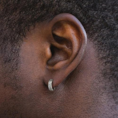 Hoop Earrings for Men - 14K Gold Plated Cartilage Huggie Earrings | Cubic Zirconia, Lightweight, CZ Inlaid, Hypoallergenic for Sensitive Ears, Mens jewelry Gift for Him - style: silver baguette cz