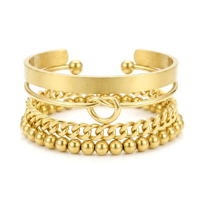 925 Sterling Silver Bracelets for Women Stack, Trendy Tennis Bangle Cuff Jewelry Set 14K Gold Plated, Adjustable Bracelet Set for Wrist Essentials, Women Fashion Watch Band Acecessories - style: Braccelet_4pcs_02
