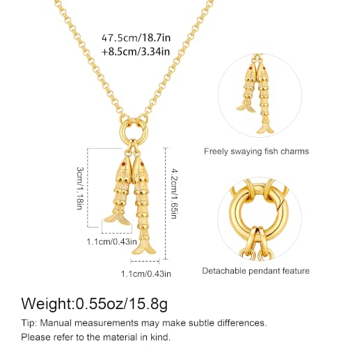 Fish Necklace for Women Gold Plated Fish Pendant Adjustable Necklace Bohemian Beach Jewelry - style: Two fish