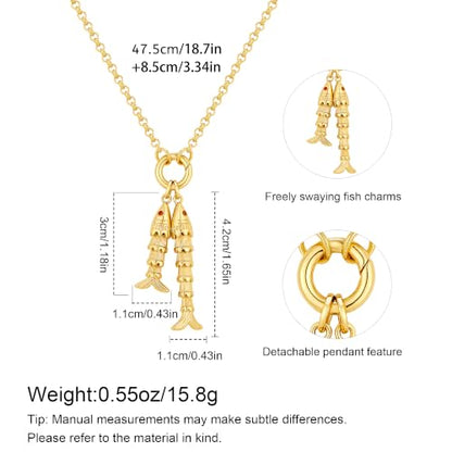 Fish Necklace for Women Gold Plated Fish Pendant Adjustable Necklace Bohemian Beach Jewelry - style: Two fish