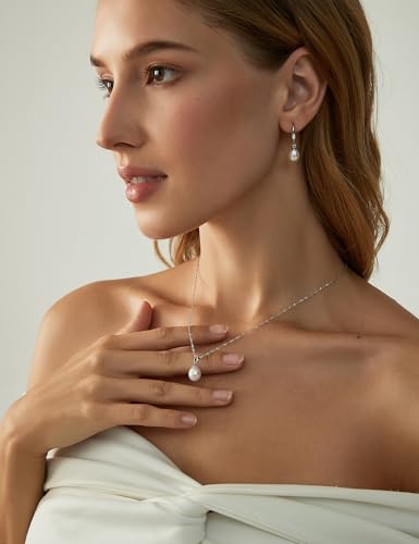 EAMTI Pearl Necklaces for Women Trendy 925 Sterling Silver Freshwater Cultured Single Pearl Necklace Dainty Pendant Necklace - color: Silver