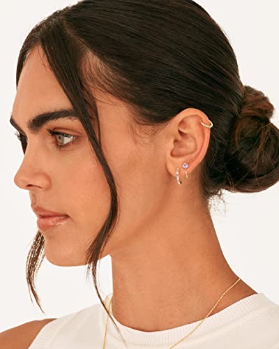PAVOI 14K Gold 925 Sterling Silver Huggie Half Hoop Earrings for Women | Tiny Boho Colored Cartilage Earring | Blue, Green, Amethyst, Garnet, Black CZ, Turquoise, Opal, Pearl - style: Amethyst