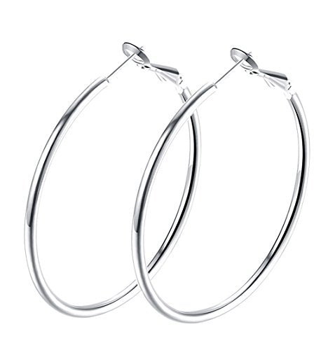 Gold Hoop Earrings,18K Gold Plated Rounded Hoops Earrings for Women - color: white-Rounded-1.8"