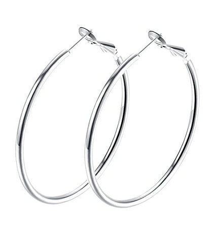 Gold Hoop Earrings,18K Gold Plated Rounded Hoops Earrings for Women - color: white-Rounded-1.8"