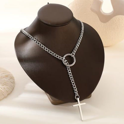 Slip Chain Choker for Women Handmade Black Stainless Steel Cuban Chain Chunky Moon Bat Raven Skull Pendant Gothic Punk Rock Collar Adjustable Lariat Y Necklace for Men - style: goth emo gothic Punk