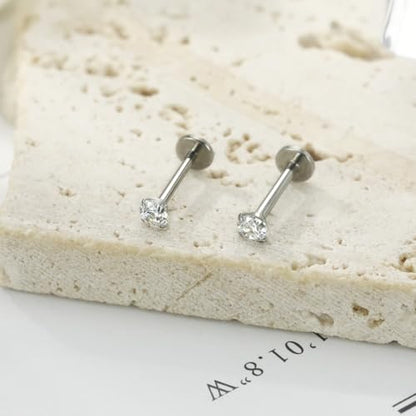 GAGABODY G23 Titanium 16G 6/8/10mm Clear CZ/Opal Internally Threaded Labret Monroe Lip Studs 6mm Helix Cartilage Tragus Earring Piercing - color: 16G-2Pcs - Length:6mm CZ:3mm
