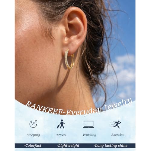 RANKEEF Small Rhinestone Hoop Earrings 925 Silver Everyday Cartilage Hoops Hypoallergenic Dainty 14K Gold Plated Huggie Sparkle Double Row Cubic Zirconia Hoop Earrings 10/15/20/25mm - color: Gold, size: 25mm