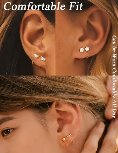 Akeoqi Stay Close Huggie Half Hoop Earrings Stainless Steel Backless Cartilage Helix Small Earring Hoops Pearl Star Heart Colourful CZ Open Huggie Piercing Sleep Friendly Poke Free Gold Silver Plated - color: Gold