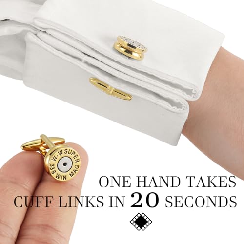 HAWSON Various Unique Cuff Links Mens, Animal/Tactical/Music/Holiday/Cufflinks, Themed Wedding Dinner Party Gift Suit Accessories - style: Gold Bullet Caliber