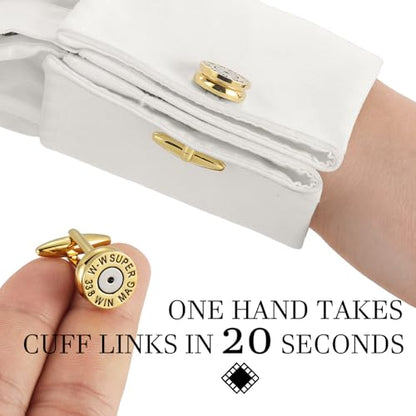 HAWSON Various Unique Cuff Links Mens, Animal/Tactical/Music/Holiday/Cufflinks, Themed Wedding Dinner Party Gift Suit Accessories - style: Gold Bullet Caliber