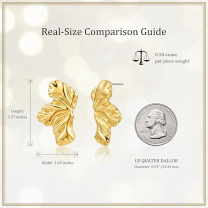 Jean Beau Chunky Gold Stud Earrings for Women Trendy Gold Plated Dangle Drop Prom Birthday Fashion Office Jewelry Gift - color: Gold Flower