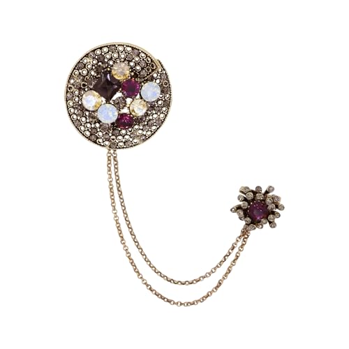 Crystal Geometry Flower Crown Gold Lapel Pin for Men Collar Pins Rhinestone With Hanging Chain Brooch for Men Suit Fashion Suit Accessories for Men Women - color: Gold