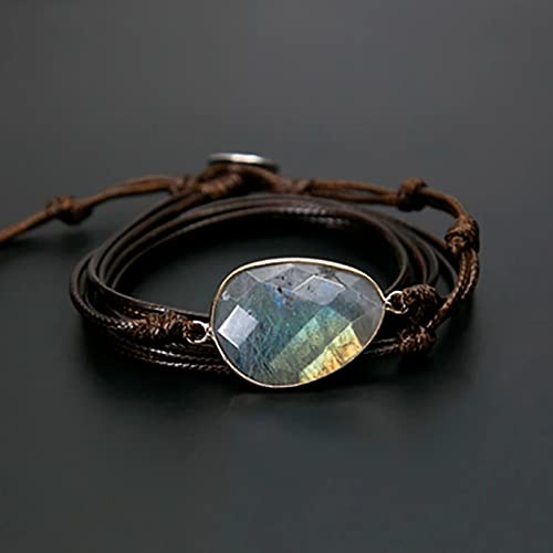 Plumiss Women Boho Handmade Natural Stone Crystal Leather Bead Wrap Bracelets Collection - style: Chakra Jasper