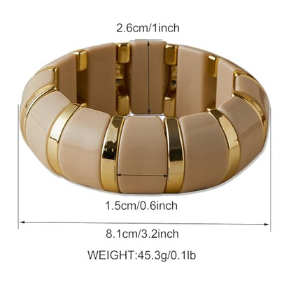 YBMYCM Acrylic Chunky Bangles Bracelets for Women Resin Gold-plated Stackable Stretch Bracelet Wide Wristbands Gift Jewelry - color: Beige