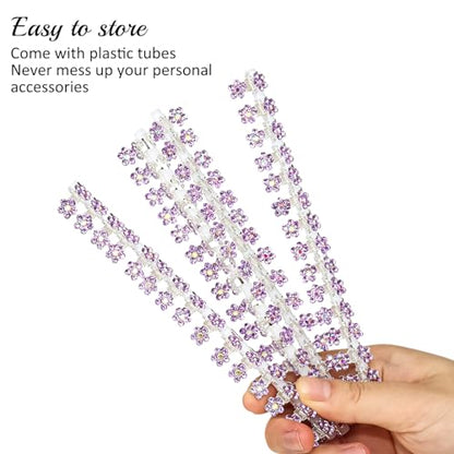 ANBALA 65PCS Mini Purple Flower Hair Clips with Rhinestone Mini Glitter Teeth Rhinestone Flower Hair Accessories No-Slip Grip Metal Jaw Clamps for Girls Women (Silver-Purple Crystal) - color: Purple