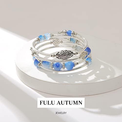 FULU AUTUMN Stackable Beaded Bracelets for Women Boho Wrap Silver Bracelet Layered Fashion Jewelry Gifts for Her - color: 17-Sapphire