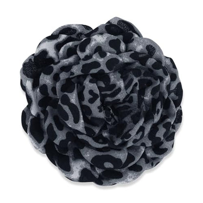 PLwelth Large Flower Brooch Pins Floral Hair Clips for Women Lapel Pins for Dress Clothes Suits Wedding Party Jewelry Gifts - color: Leopard Print-Grey