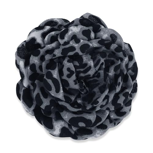 PLwelth Large Flower Brooch Pins Floral Hair Clips for Women Lapel Pins for Dress Clothes Suits Wedding Party Jewelry Gifts - color: Leopard Print-Grey
