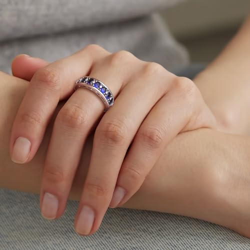 Amethyst Emerald Ruby Sapphire Wedding Band Anniversary Women Rings | 925 Sterling Silve|Hypoallergenic|Standard Size|Ruby|Sapphire|Emerald|Wedding Anniversary Jewelry|Genstone Ring|Holiday Gifts - color: Sapphire