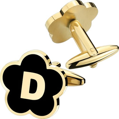 Initial Cufflinks for Mens,Personalized Black Glod Pated Letter Shirts CuffLinks,Stainless Steel Cuff Links, Business Wedding Gift A-Z - style: Letter D